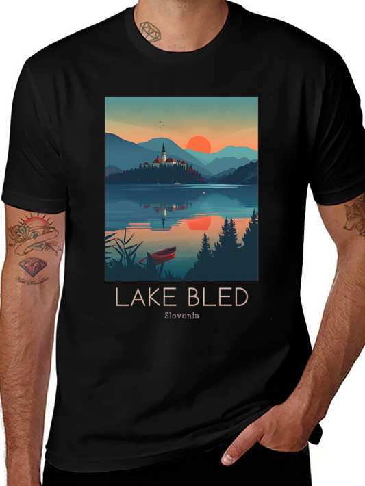 Lake Bled Slovenia Black Graphic T-Shirt