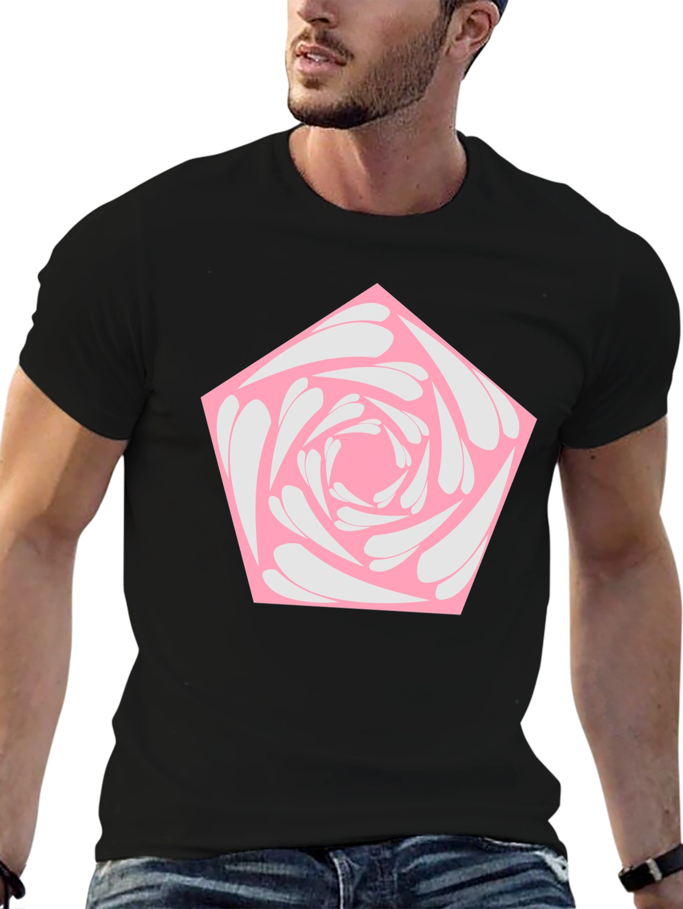 Geometric Rose Graphic Tee - Black