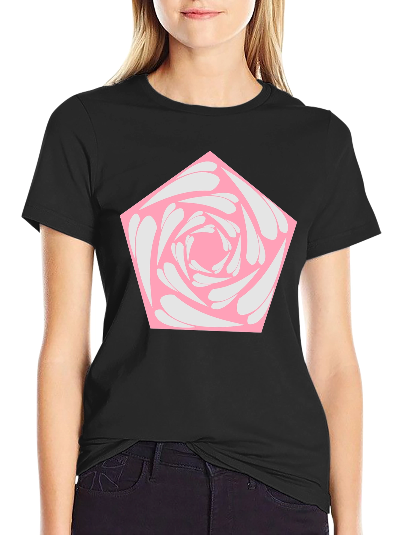 Geometric Rose Graphic Tee - Black