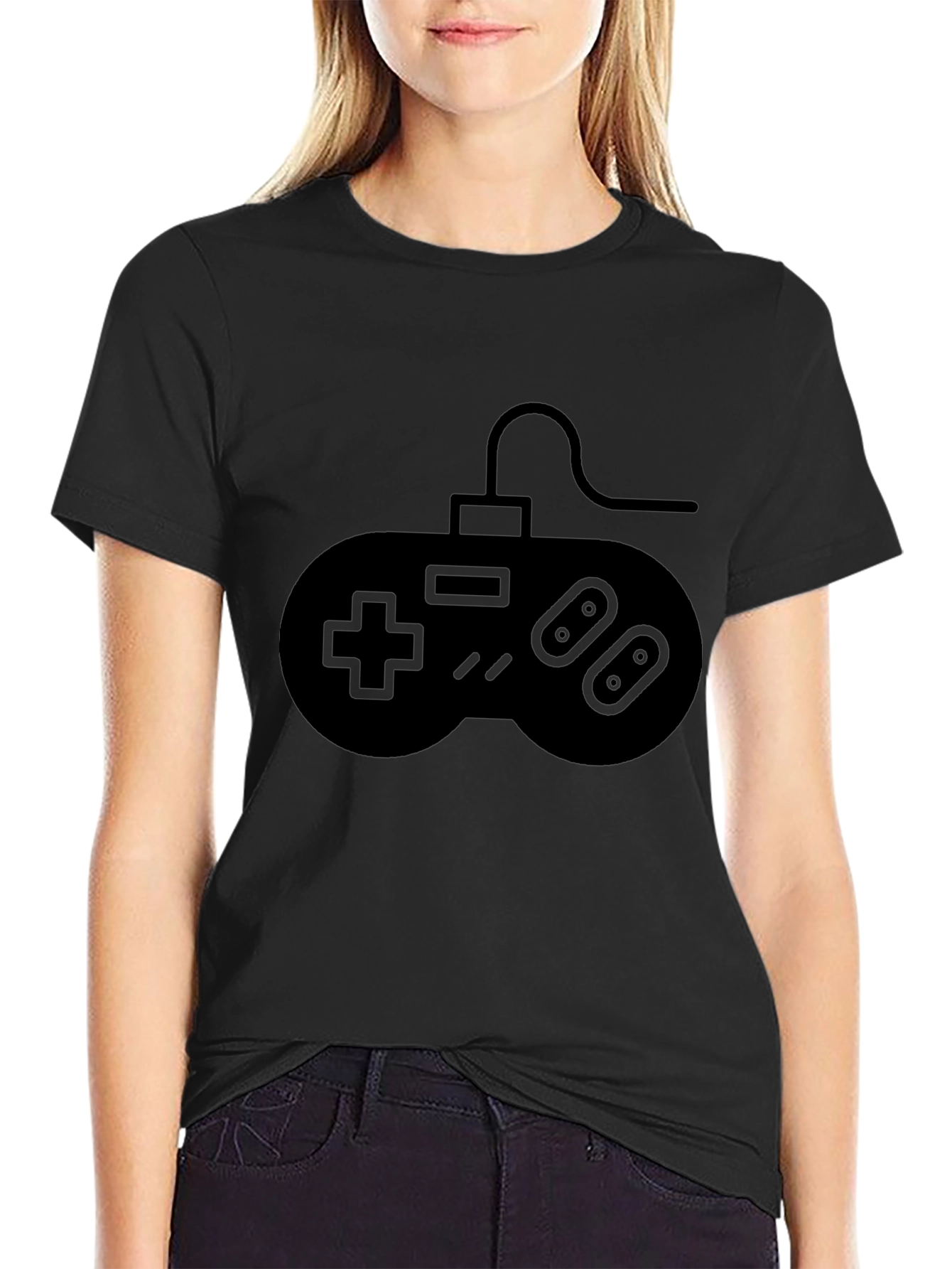 Retro Gamer Tee: Black Gamepad Graphic T-Shirt