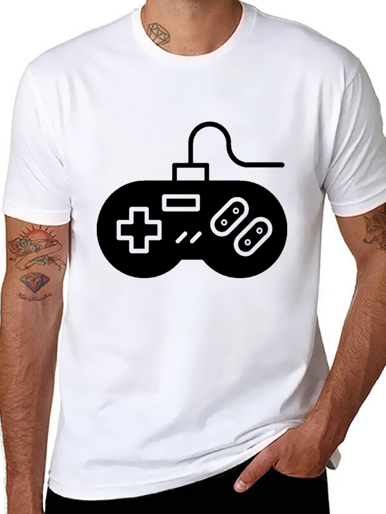 Retro Gamer Tee: Black Gamepad Graphic T-Shirt