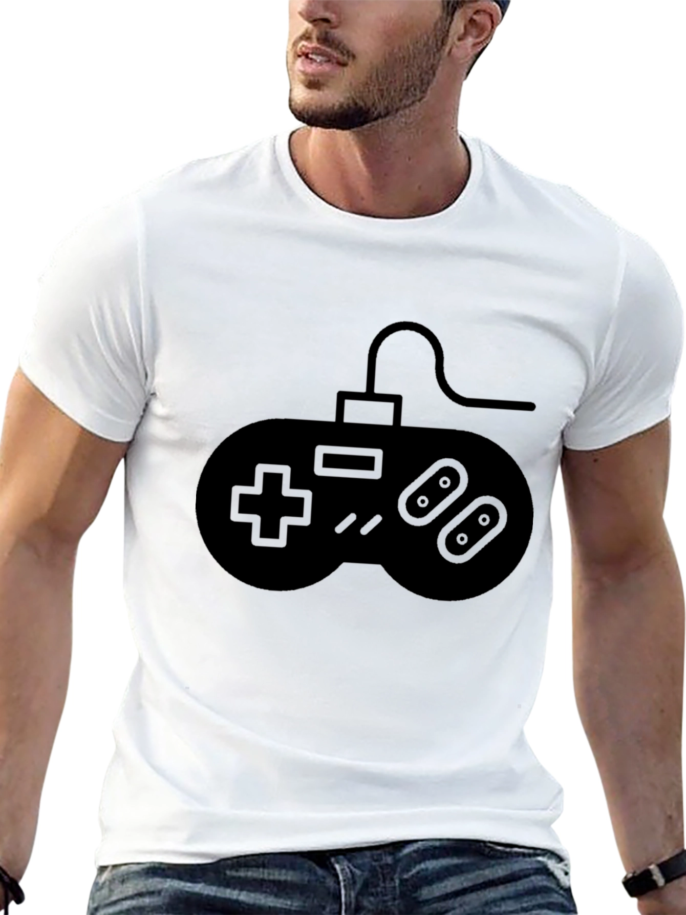 Retro Gamer Tee: Black Gamepad Graphic T-Shirt