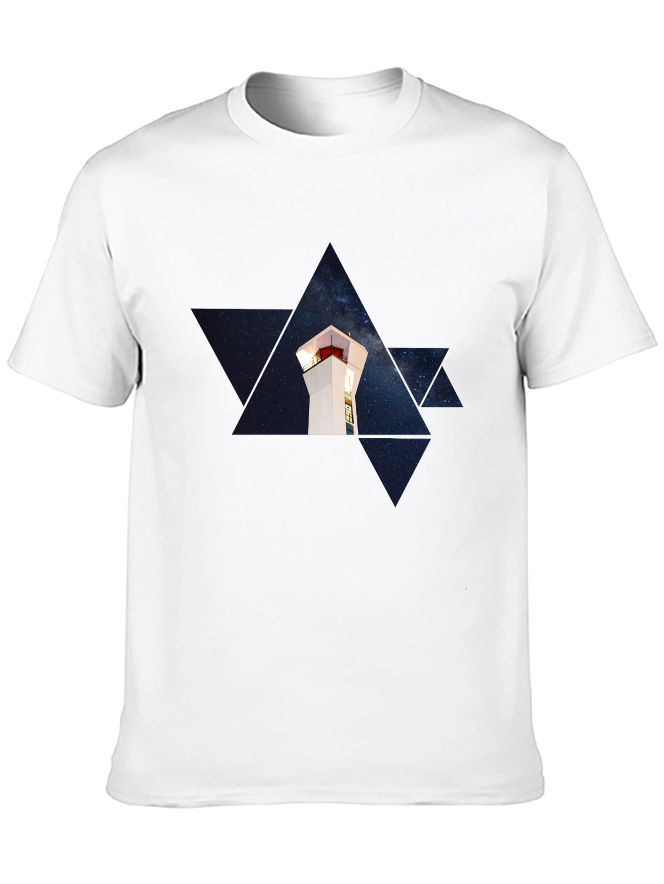 Starry Lighthouse Black Tee - Unique Graphic Print