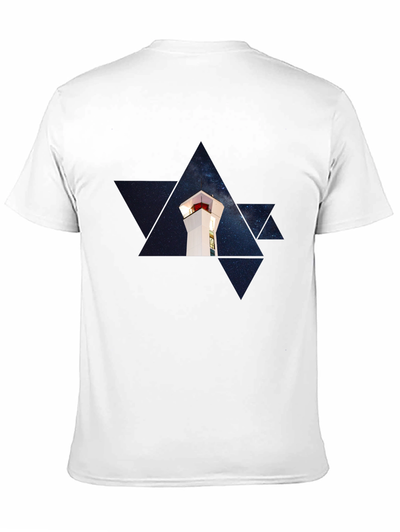 Starry Lighthouse Black Tee - Unique Graphic Print