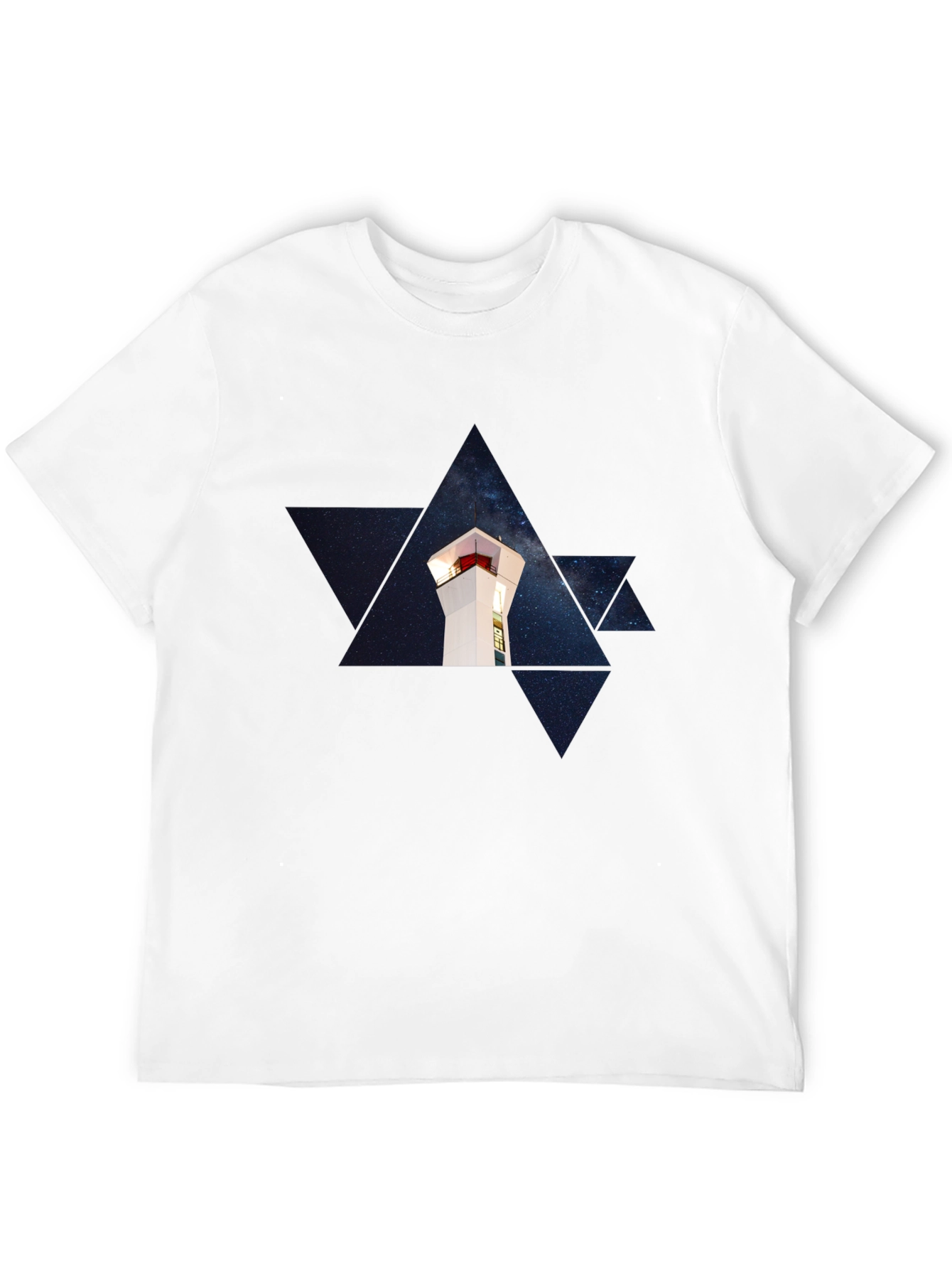 Starry Lighthouse Black Tee - Unique Graphic Print