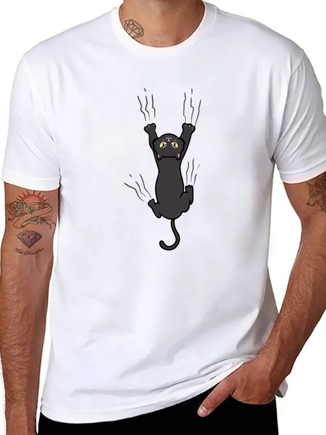 Black Cat Scratching T-Shirt - Graphic Tee