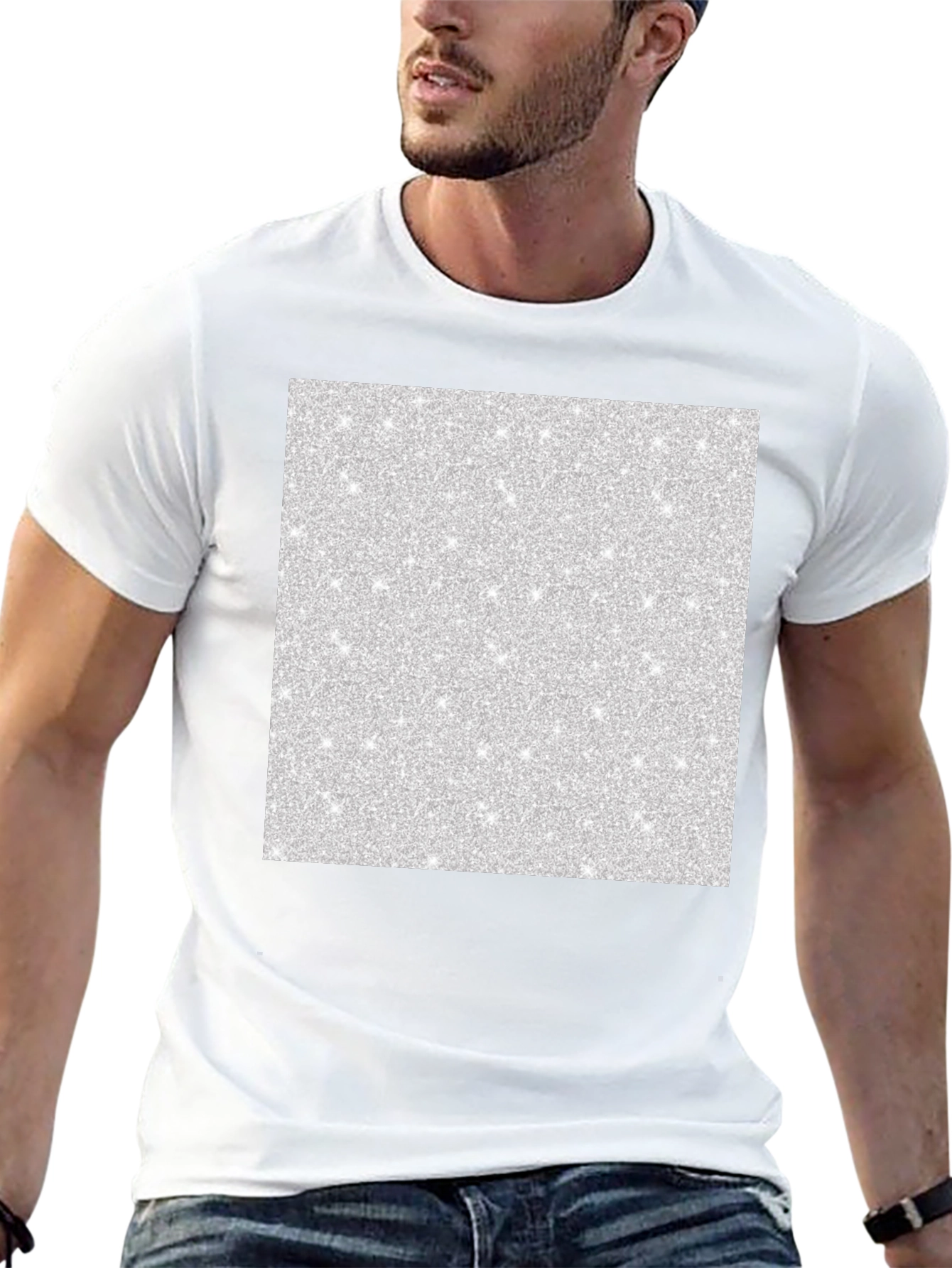 Mens Black T-Shirt with Abstract Glitter Square Design