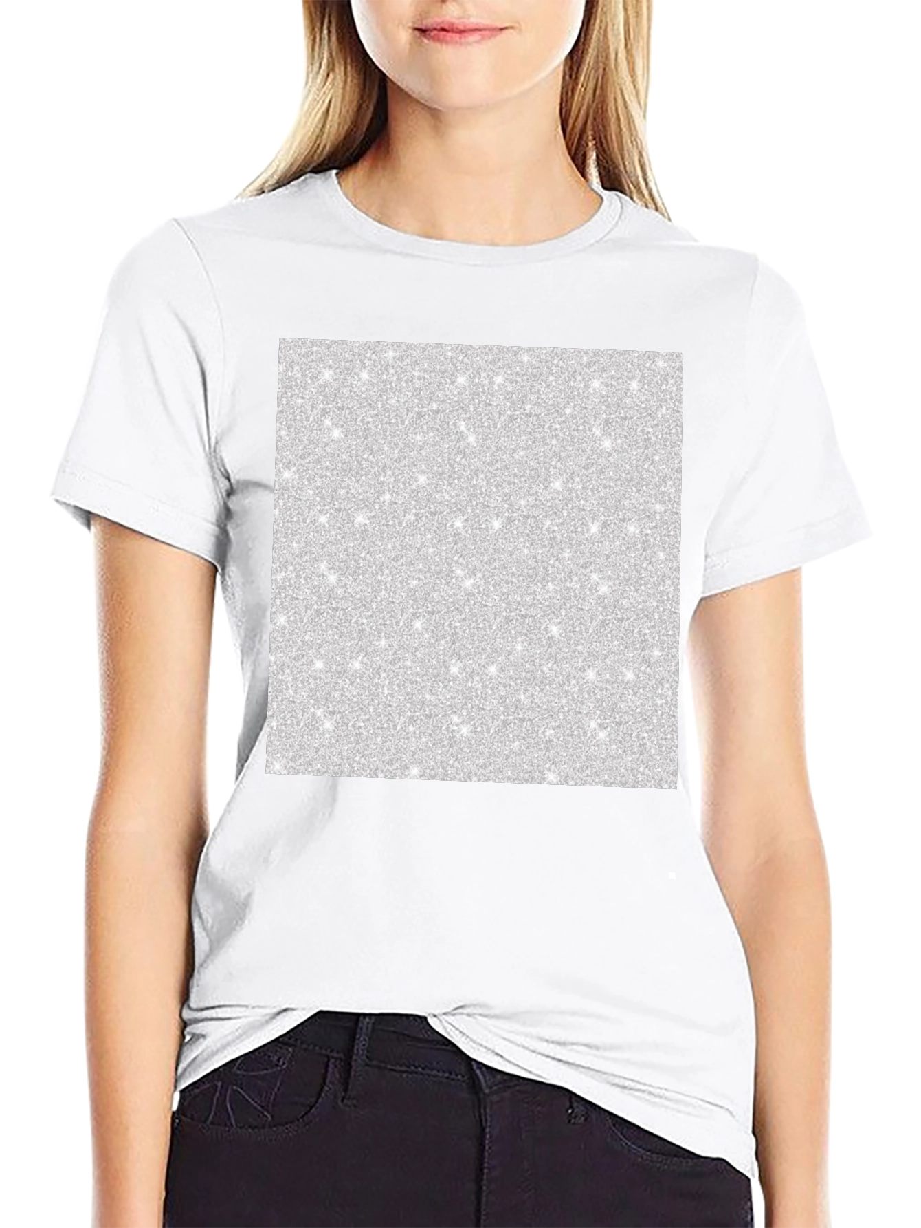 Mens Black T-Shirt with Abstract Glitter Square Design