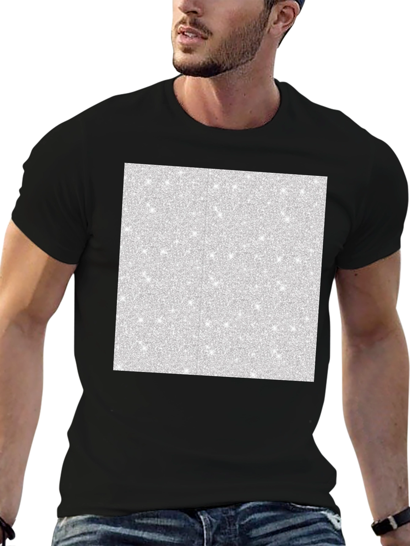 Mens Black T-Shirt with Abstract Glitter Square Design