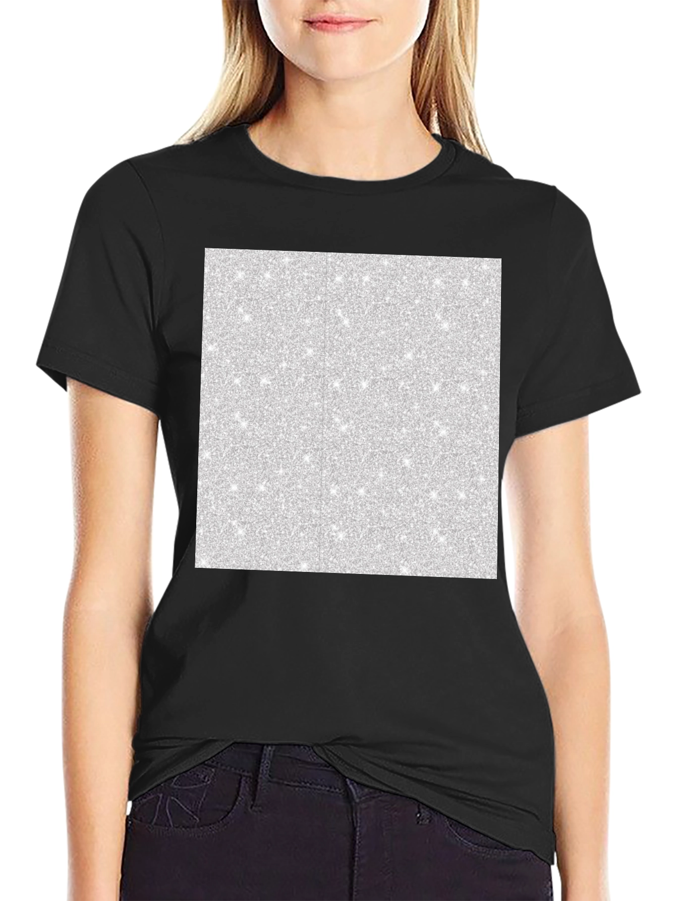 Mens Black T-Shirt with Abstract Glitter Square Design
