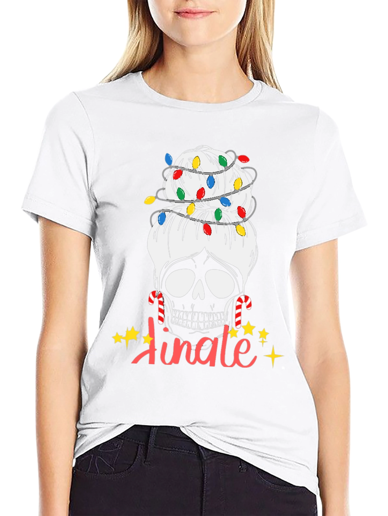 Jingle Skull Messy Bun Christmas T-Shirt