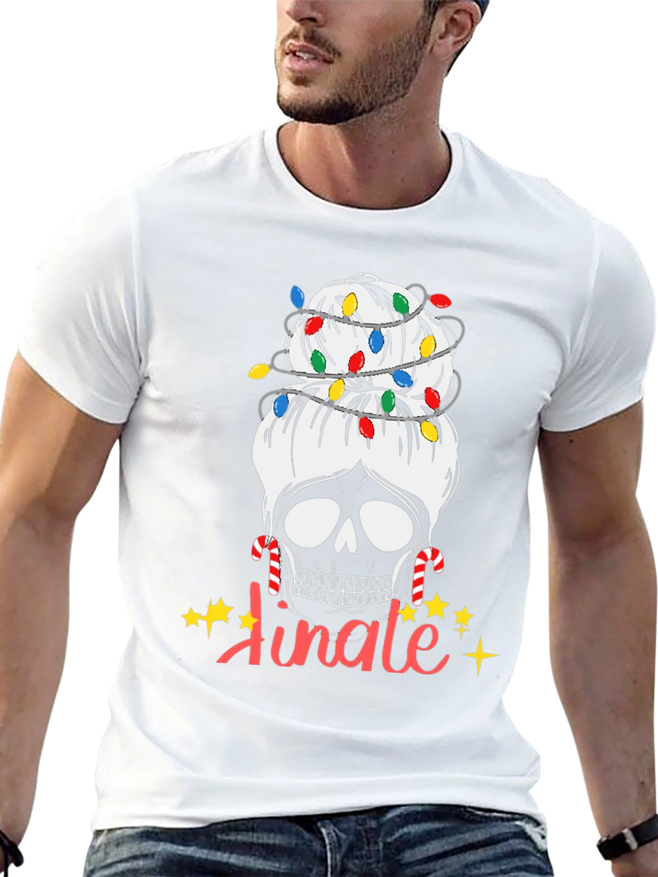 Jingle Skull Messy Bun Christmas T-Shirt