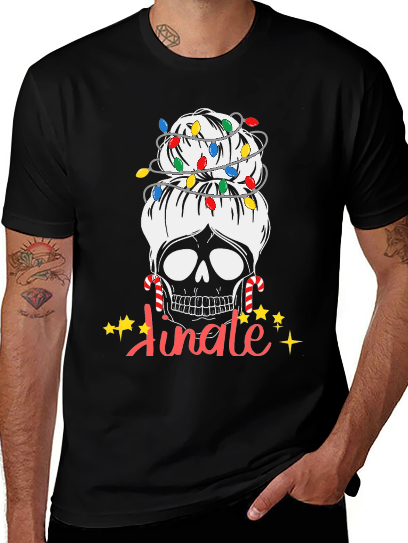 Jingle Skull Messy Bun Christmas T-Shirt