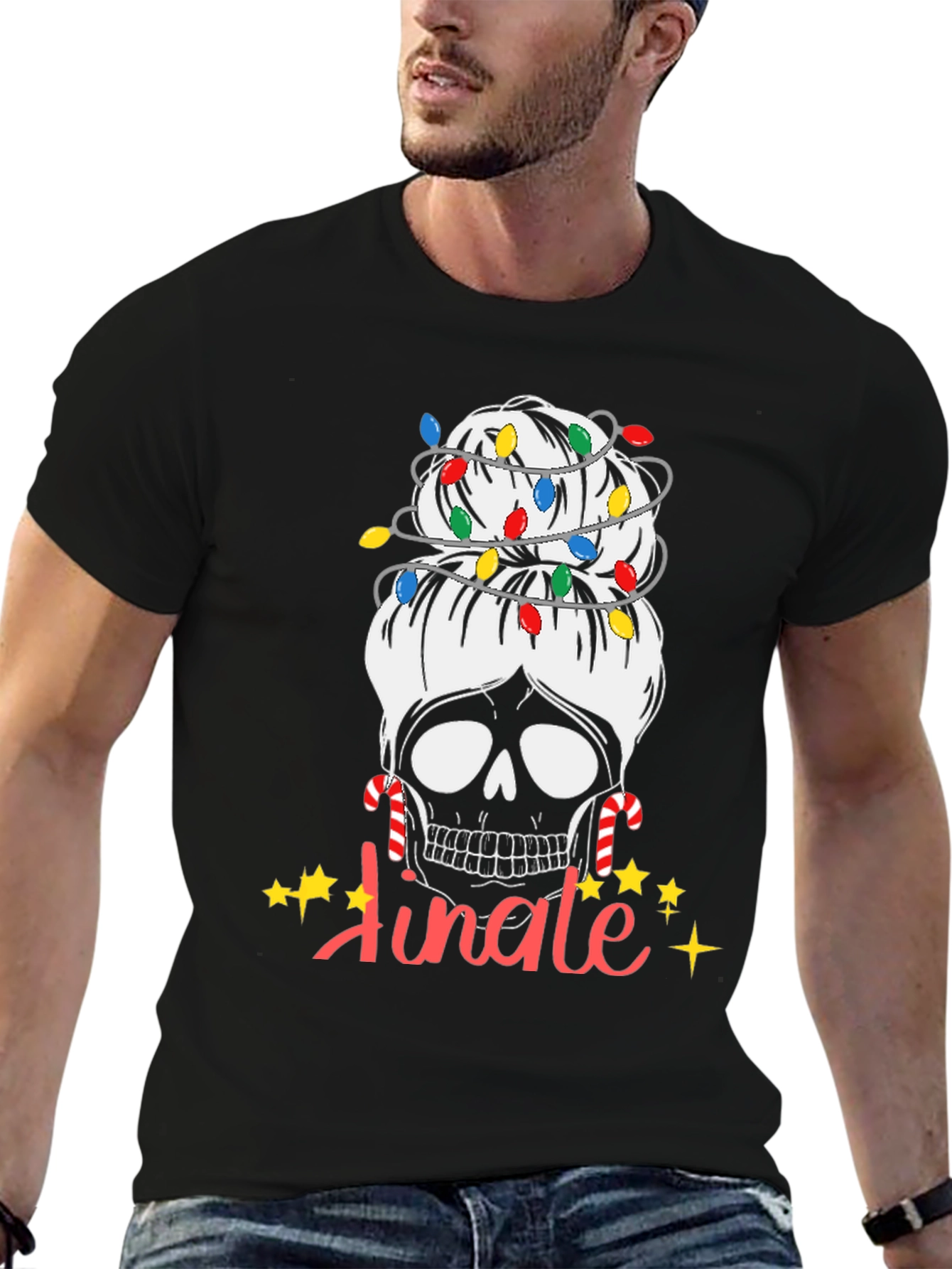 Jingle Skull Messy Bun Christmas T-Shirt