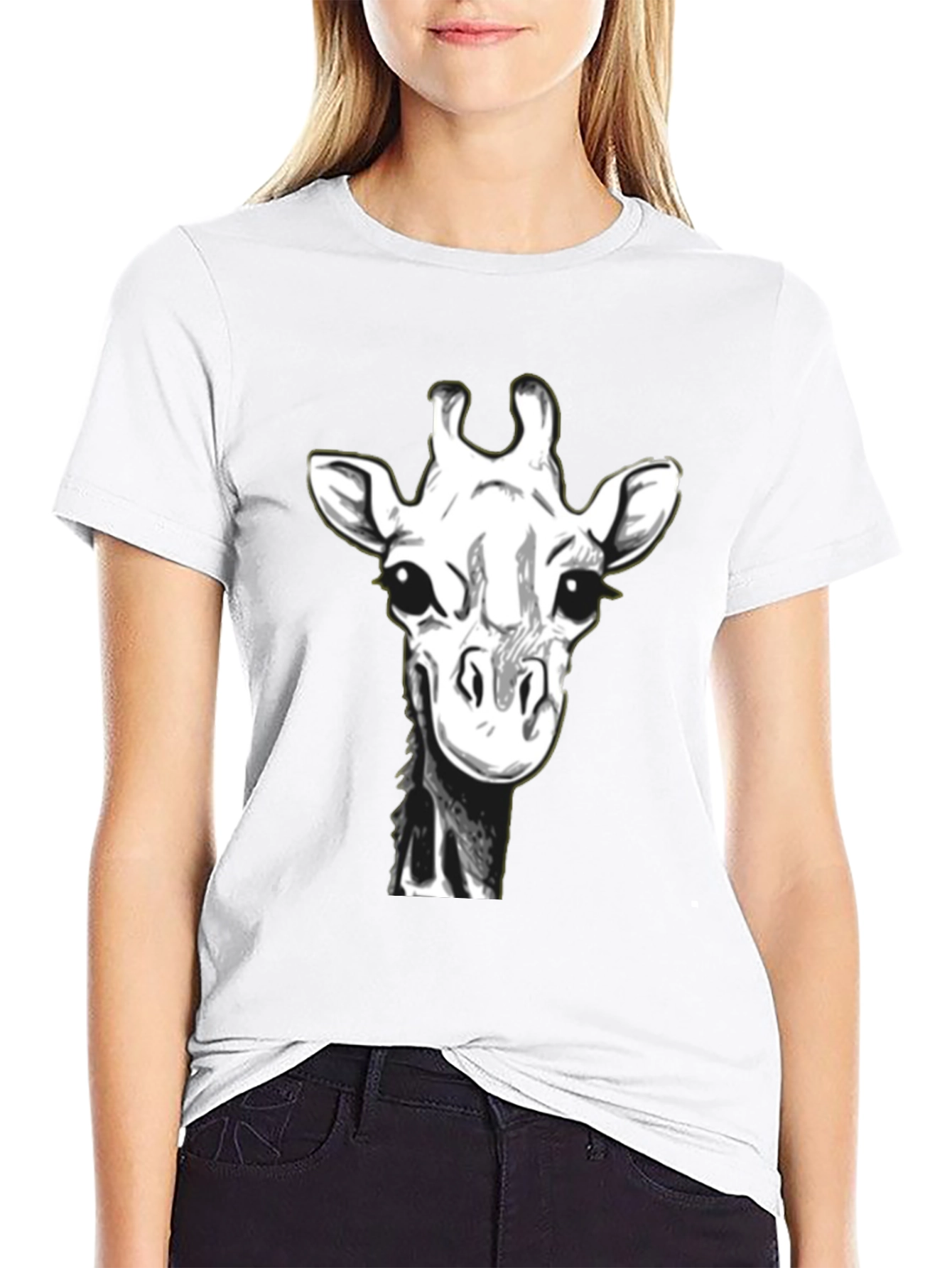 Giraffe Graphic Tee - Black Cotton T-Shirt