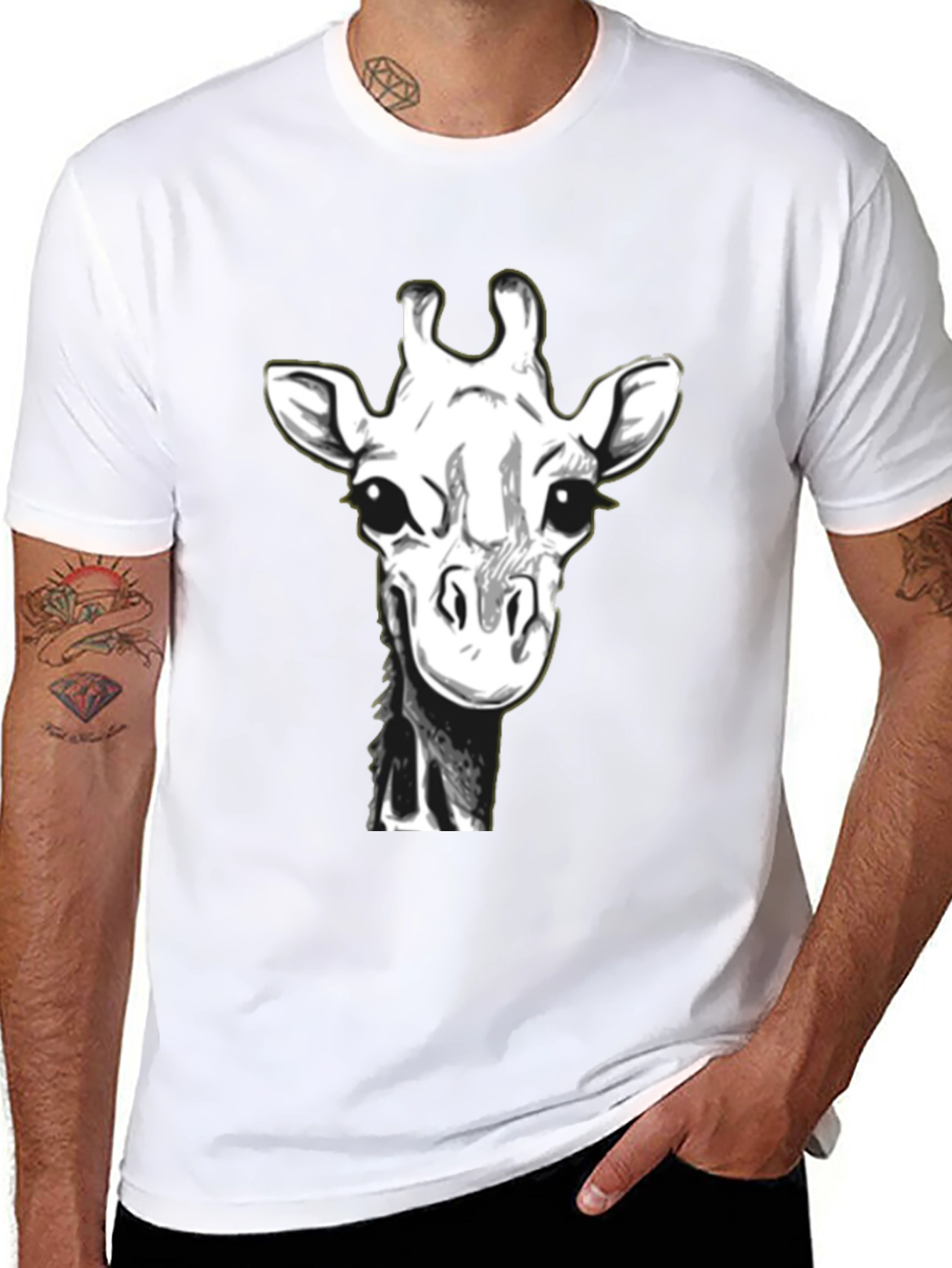 Giraffe Graphic Tee - Black Cotton T-Shirt