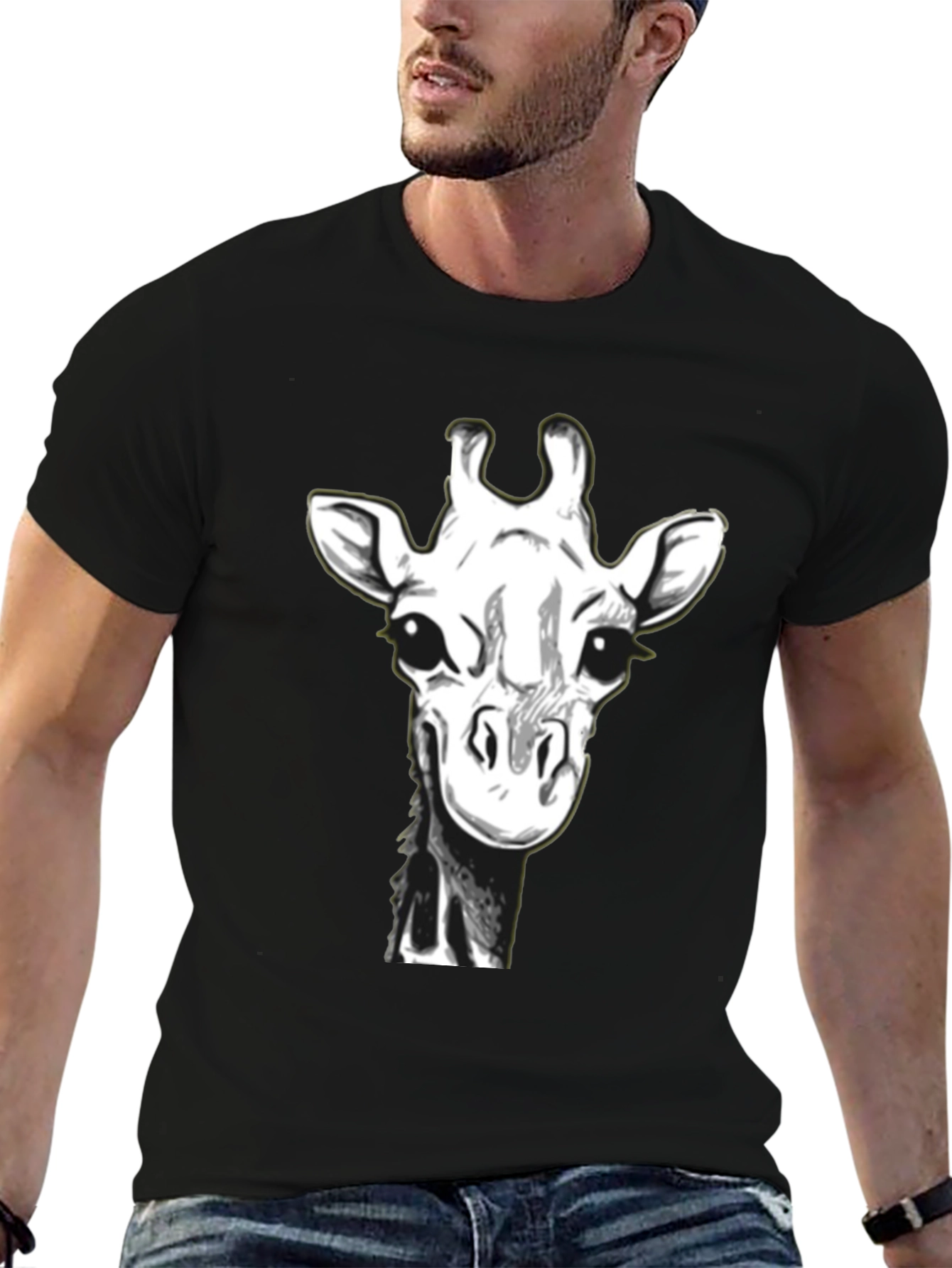 Giraffe Graphic Tee - Black Cotton T-Shirt