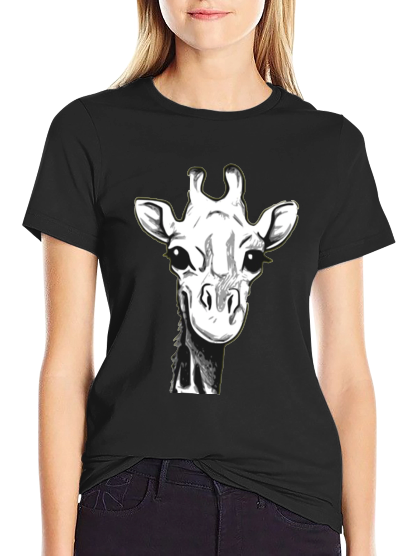 Giraffe Graphic Tee - Black Cotton T-Shirt